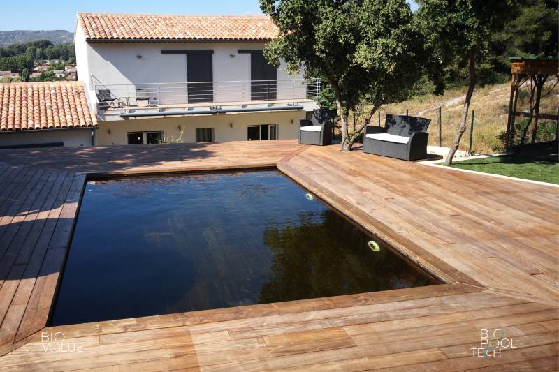 Création d'une piscine naturelle avec terrasse en bois proche de Toulon