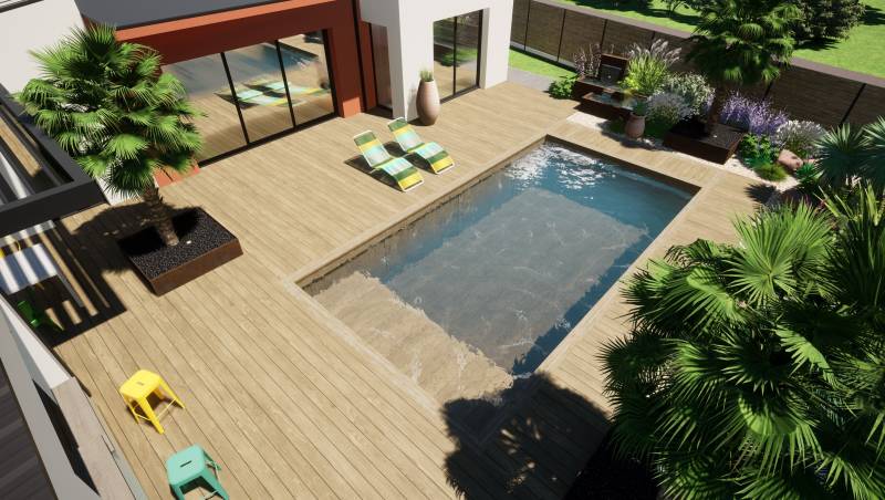 Projet piscine design et originale avec intégration paysagère à La Roche sur Yon